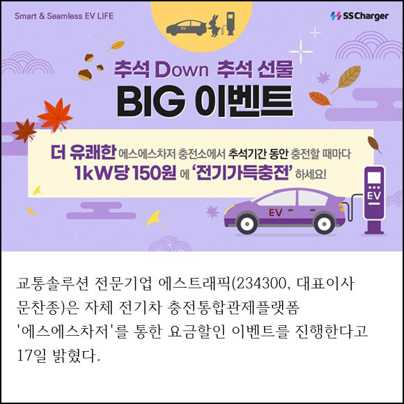[카드] 에스트래픽 추석Down 추석선물 이벤트, 전기차 충전요금 할인