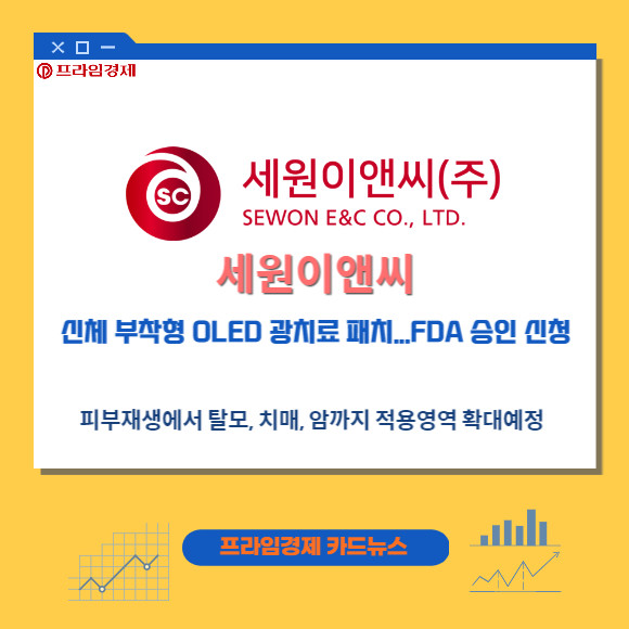 [카드] 세원이앤씨, 신체 부착형 OLED 광치료 패치 美 FDA 승인 신청