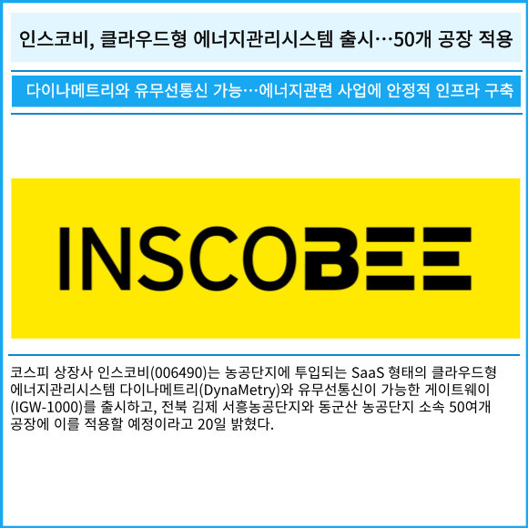 [카드] 인스코비, 클라우드형 에너지관리시스템 출시…50개 공장 적용
