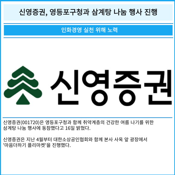 [카드] 신영증권, 영등포구청과 삼계탕 나눔 행사 진행