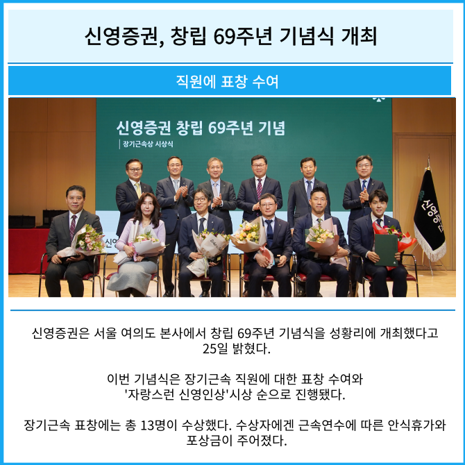 [카드] 신영증권, 창립 69주년 기념식 개최