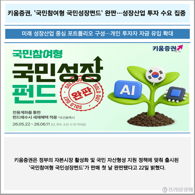 [카드] 키움증권, '국민참여형 국민성장펀드' 완판…성장산업 투자 수요 집중