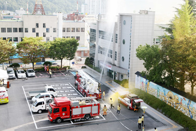 의령군 청사서 합동소방훈련