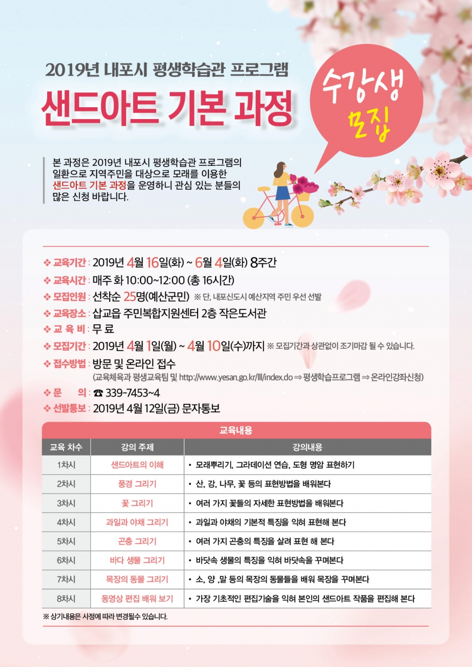 예산군, 샌드아트 기본과정 프로그램 운영