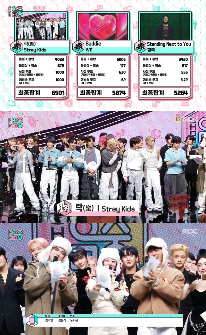 스트레이 키즈, 아이브·정국 꺾고 음악중심 1위 스테이 덕분
