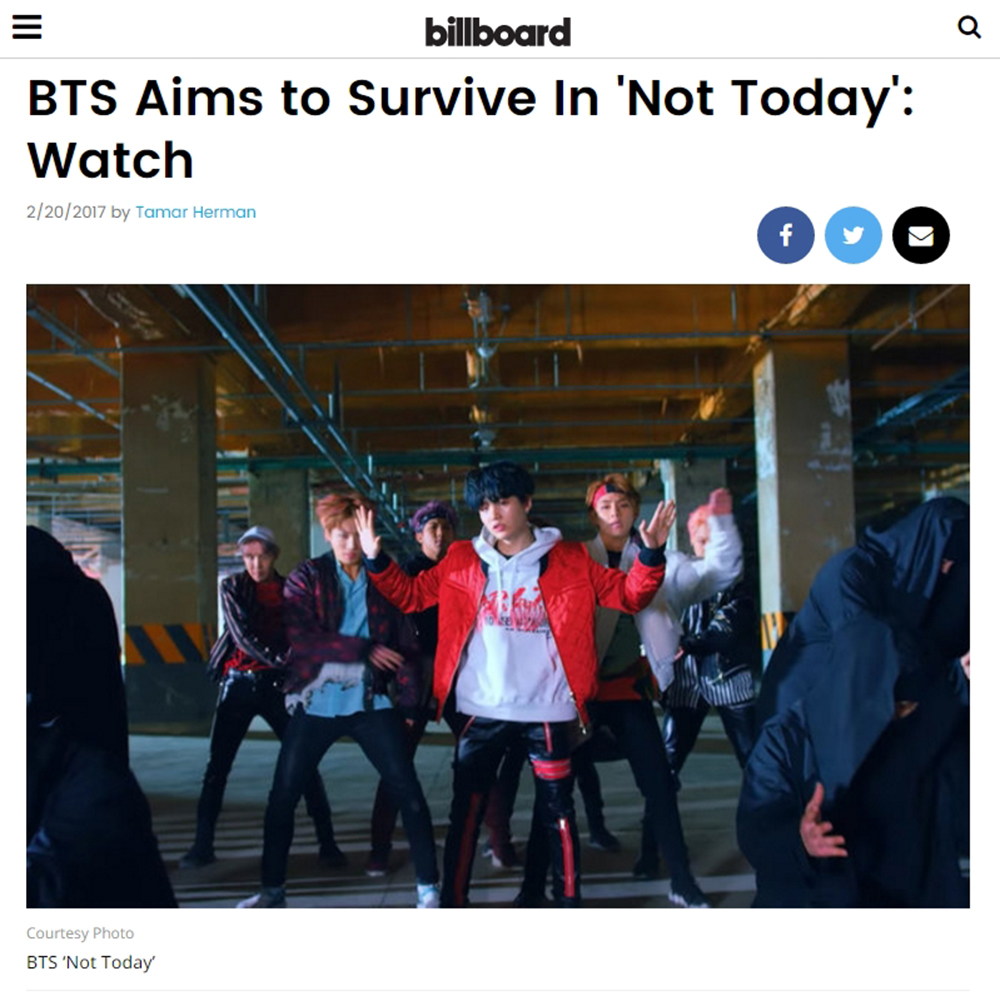 방탄소년단(BTS), 수록곡 ‘Not Today(낫 투데이)’ 美 빌보드서 극찬받아