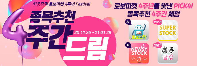 키움증권, 로보마켓 4주년 기념 종목추천 4주간 드림 이벤트