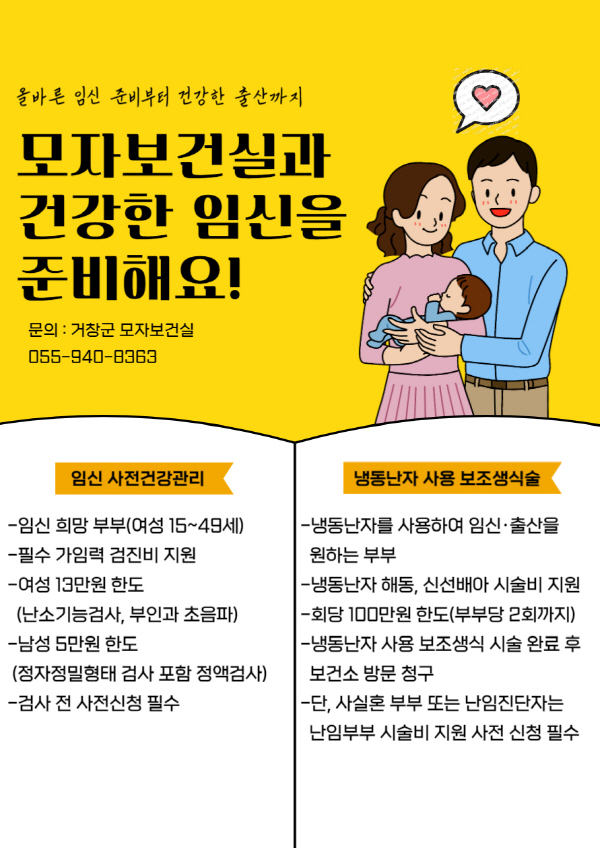 거창군, 임신 사전건강관리 지원사업 운영