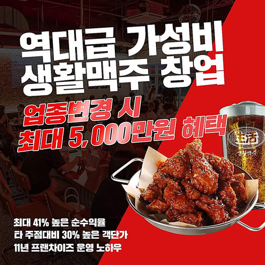 생활맥주, 업종 변경 창업자 대상 최대 5천만 원 혜택 제공