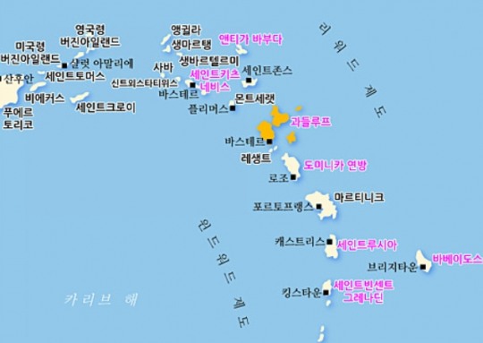 카리브해 위치 과들루프?... 농업과 관광업 발달, 바나나 주요 수출품