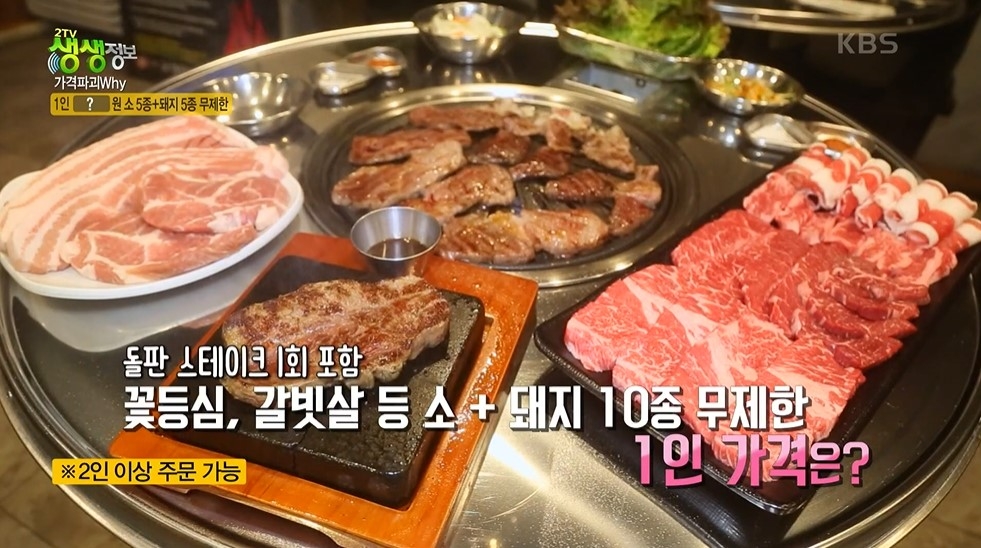 2TV 저녁 생생정보 가격파괴 2만900원 소고기 5종+돼지고기5종 무한리필