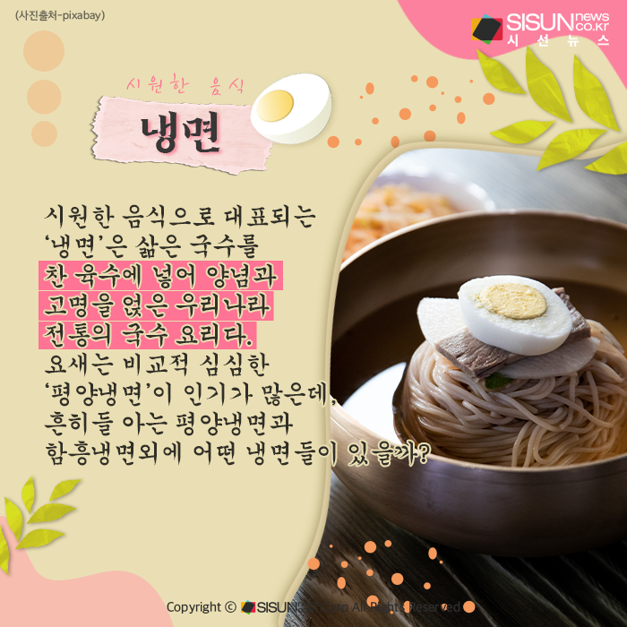 [카드뉴스] 시원한 국물의 면 요리, 모두의 입맛을 사로잡은 각기 다른 매력의 냉면들