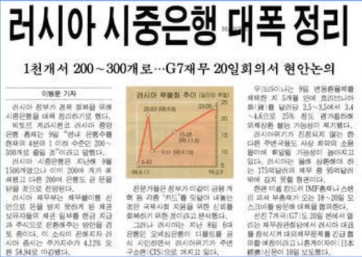 [옛날신문 보기] 2022년 3월 16일 러시아 부도설…1998년 금융위기 재조명