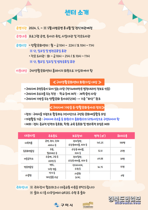 구미 생활문화 플랫폼 생활문화센터 시범 운영