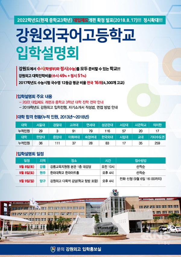 강원외국어고등학교 2019학년도 입학전형 요강 발표