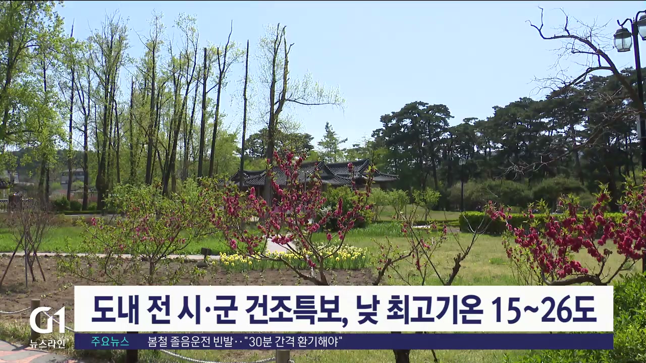 도내 전 시·군 건조특보, 낮 최고기온 15~26도