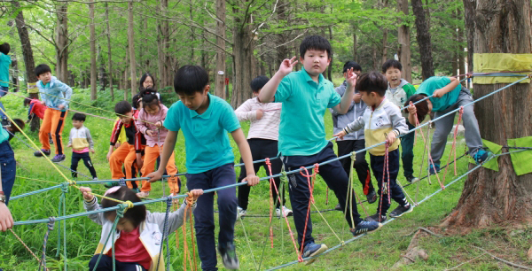 진주 이반성초 학교 숲 밧줄놀이 실시