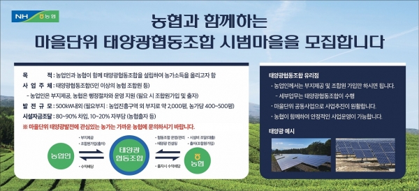 농협, 마을단위 태양광협동조합 설립 추진