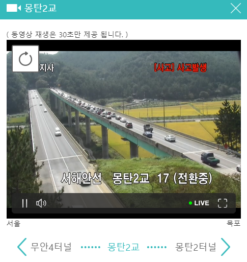 [속보] 서해안고속도로 사고로 정체, 몽탄1터널 부근 고속도로교통상황