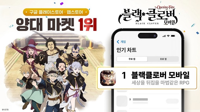 ‘블랙클로버 모바일’, 사전 다운로드로 한일 양대 마켓 인기 1위 등극