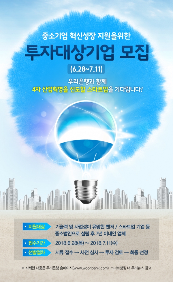 우리은행, 혁신성장 지원 위한 투자 대상기업 공모 실시
