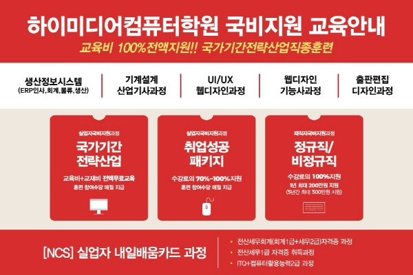 하이미디어컴퓨터학원, 안양캠퍼스 하반기 취업성공패키지/구직자(실업자)/근로자 내일배움카드 국비지원 무료교육 진행