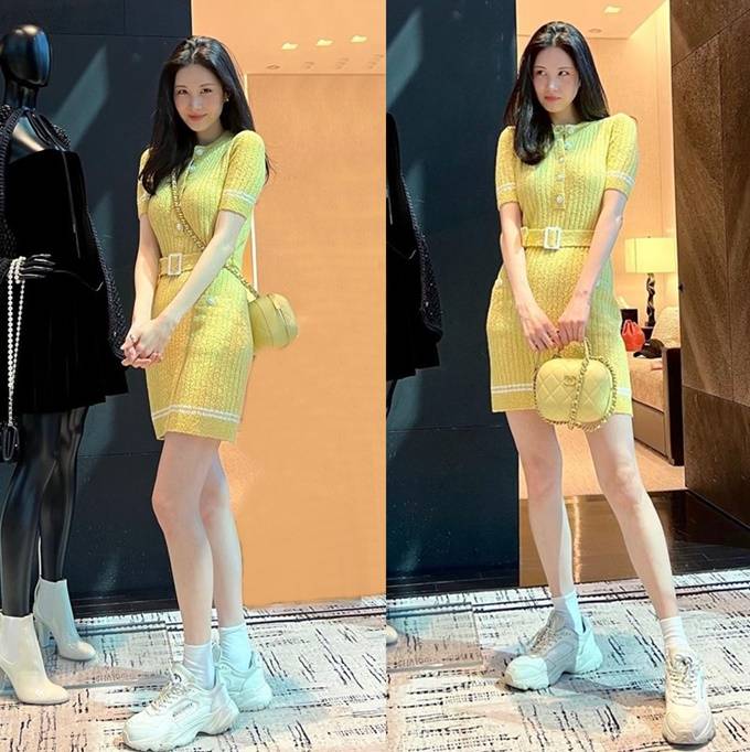 서현, 마네킹 옆 인간 마네킹! 꽃보다 예쁜 옐로 니트 원피스룩