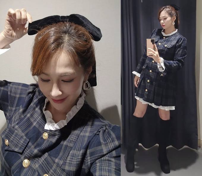 채연, 꾸미고 또 꾸미고! 리즈 시절 그대로  헤어 리본에 체크 프레피룩