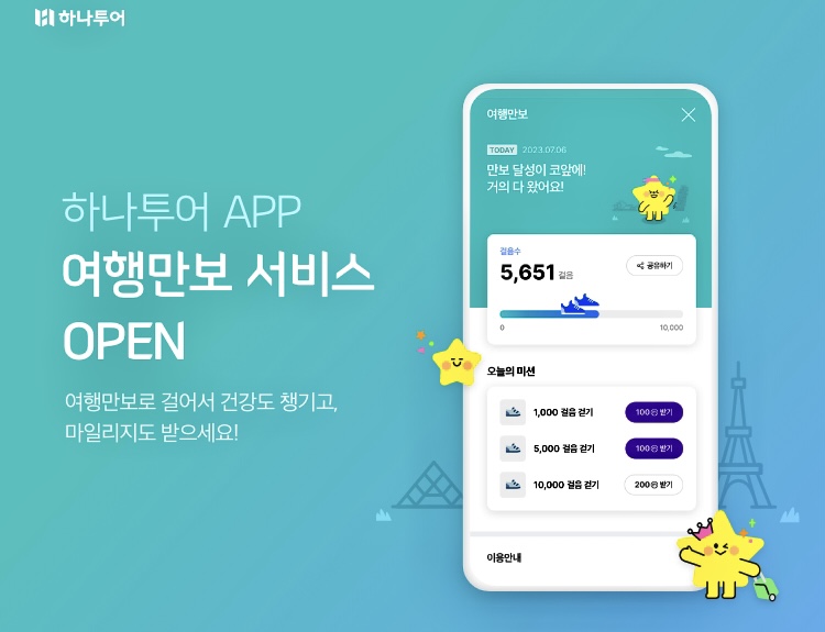 하나투어, 걸으면 쌓이는 여행 마일리지 여행만보 서비스 론칭
