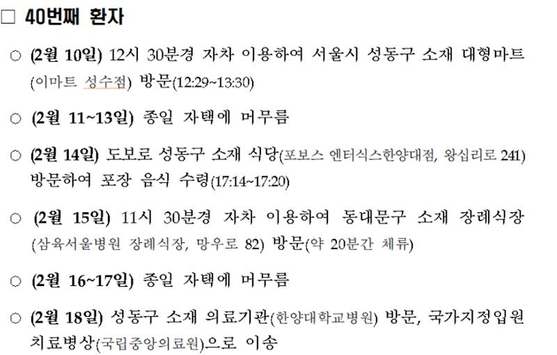 서울 성동구 40번째 환자, 감염원 오리무중....격리 전 마트 장례식장 식당 등 방문