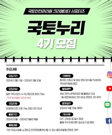국토안전관리원, 국토누리 6팀 공모..오는 5월부터 9월까지 활동