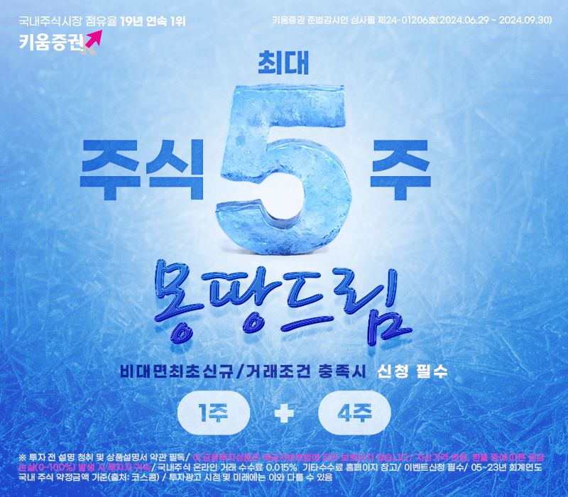 키움증권, 비대면 신규 계좌 개설 고객 대상 ‘국내주식 최대 5주 몽땅드림’ 이벤트 진행