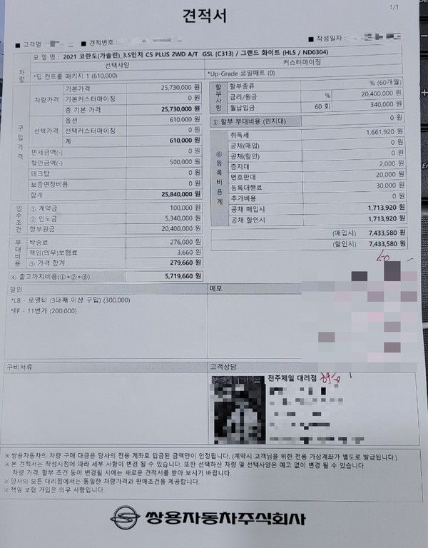 [단독] 전시차를 신차로 속여…쌍용차 한 영업소, 설명 의무 미이행?
