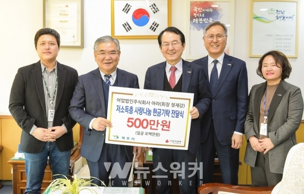 어업법인(주) 아라, 목포시에 저소득층 동행 사업비 기탁