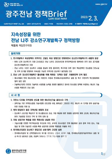 광주전남연구원, 전남 나주 강소연구개발특구 4대 정책방향 제시