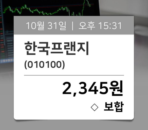[장중시황] 한국프랜지(010100), 지금거래가 2,345원…종목동정과 증시정보
