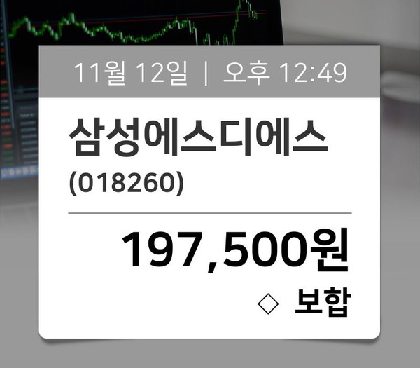 [주식시황] 삼성에스디에스(018260), 12시 49분 현재 197,500원…종목동정과 증시정보