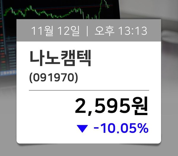 [거래소 소식] 나노캠텍(091970), 지금거래가 2,595원…매매동향