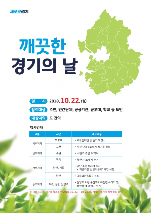 22일은 경기도 청소의 날...9개 시군 3천명 동시 대청소 나서