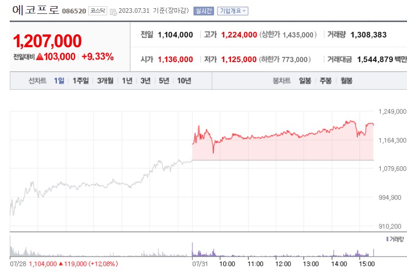 [31일 특징주] 꺼질 듯 꺼지지 않는 이차전지株…에코프로 120만원 회복