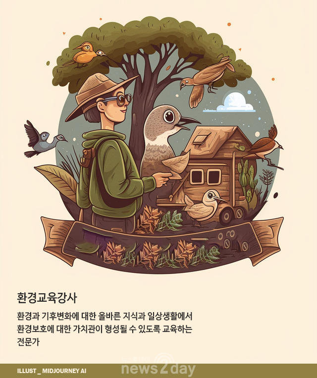 [AI의 JOB카툰] 환경교육강사, 환경에 대한 올바른 지식과 가치관이 형성될 수 있도록 교육하는 전문가