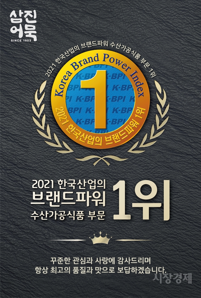 삼진어묵, 브랜드파워 1위... K-BPI 수산가공식품 부문