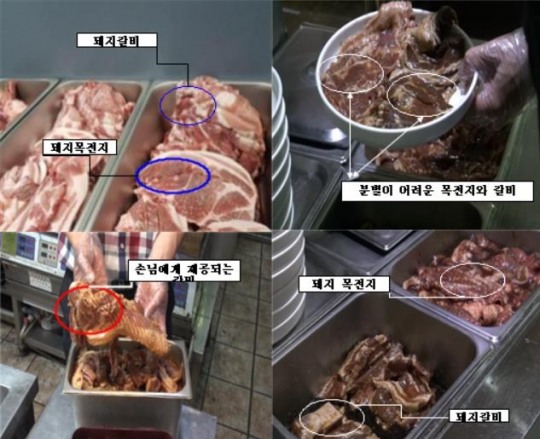 돼지갈비에 값싼 목전지 섞어 판매한 프렌차이즈 업체 적발