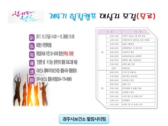 힘내라 청춘! 경주시 취업준비생 힐링캠프 참가자 모집