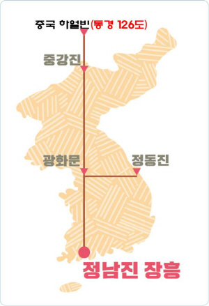 동경 126도 中 하얼빈서 정남진 장흥까지