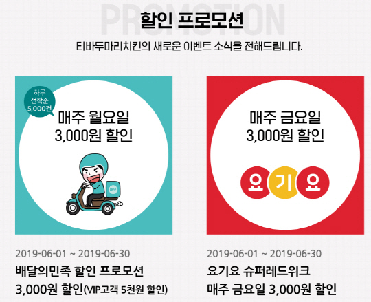 티바두마리치킨, 매주 금요일 할인 이벤트