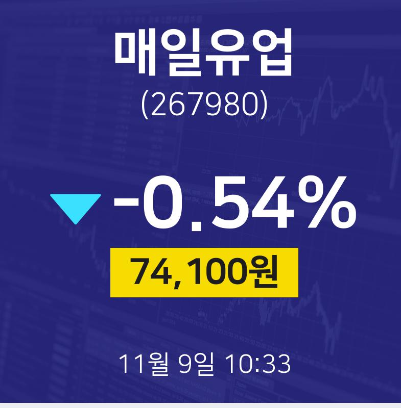 11월 9일 매일유업 주식추천주 -0.54% 74100원