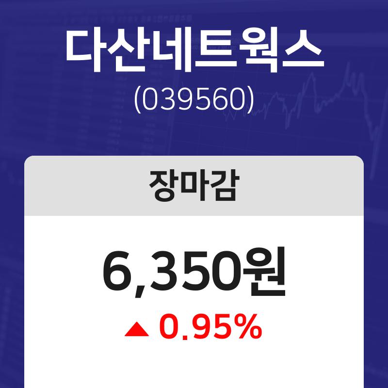 마감주식시황  13일 다산네트웍스 마감증시 6350원...