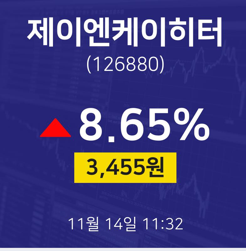 오늘주식시세 제이엔케이히터 주가 14일  현재 3455원
