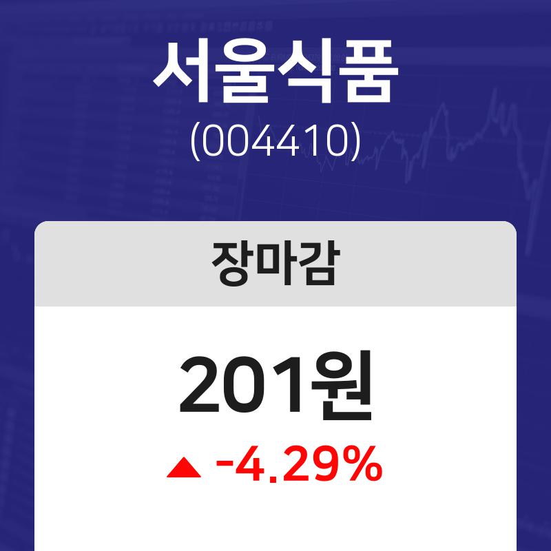 마감주식시황  14일 서울식품 마감증시 201원...